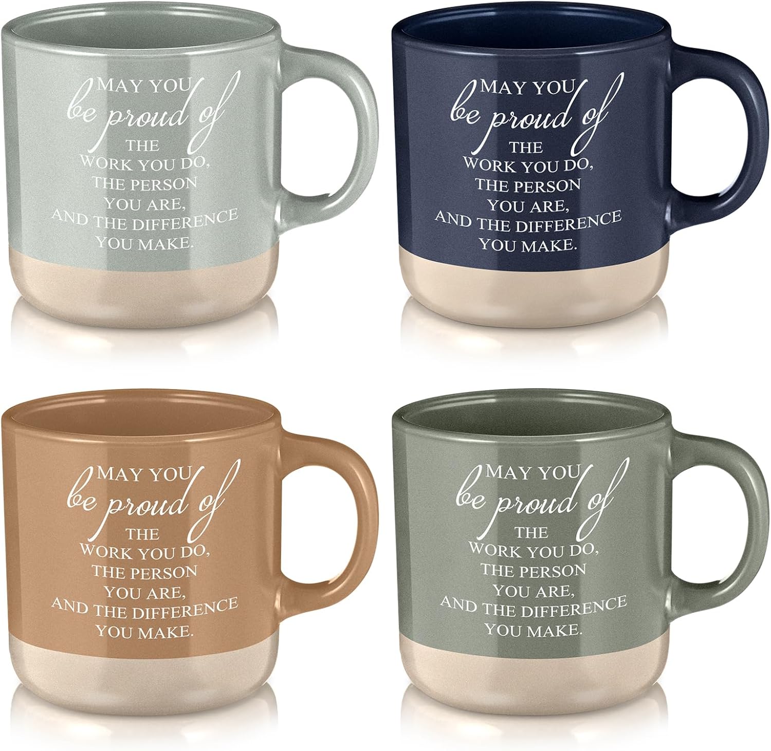 4 Pcs Employee Appreciation Gifts Bulk 12oz Inspirational Ceramic Coffee Mug Thank You Mug Gifts for Social Worker Coworker Staff Office Teacher(Boho Colors,Proud of)