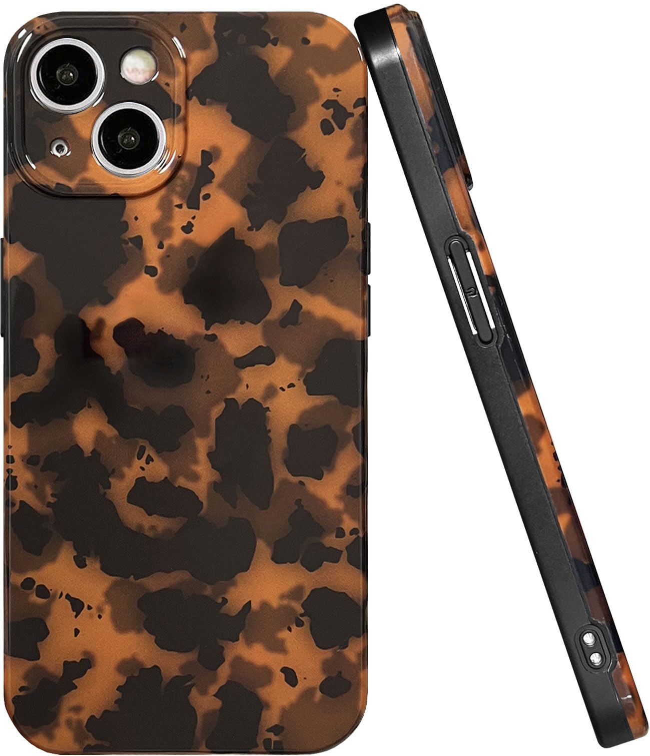 CEOKOK Tortoise Shell Phone Case for iPhone 13 Cute Cases, Camera Protective Shockproof Soft Slim Brown Black Cheetah Leopard Animal Pattern Design