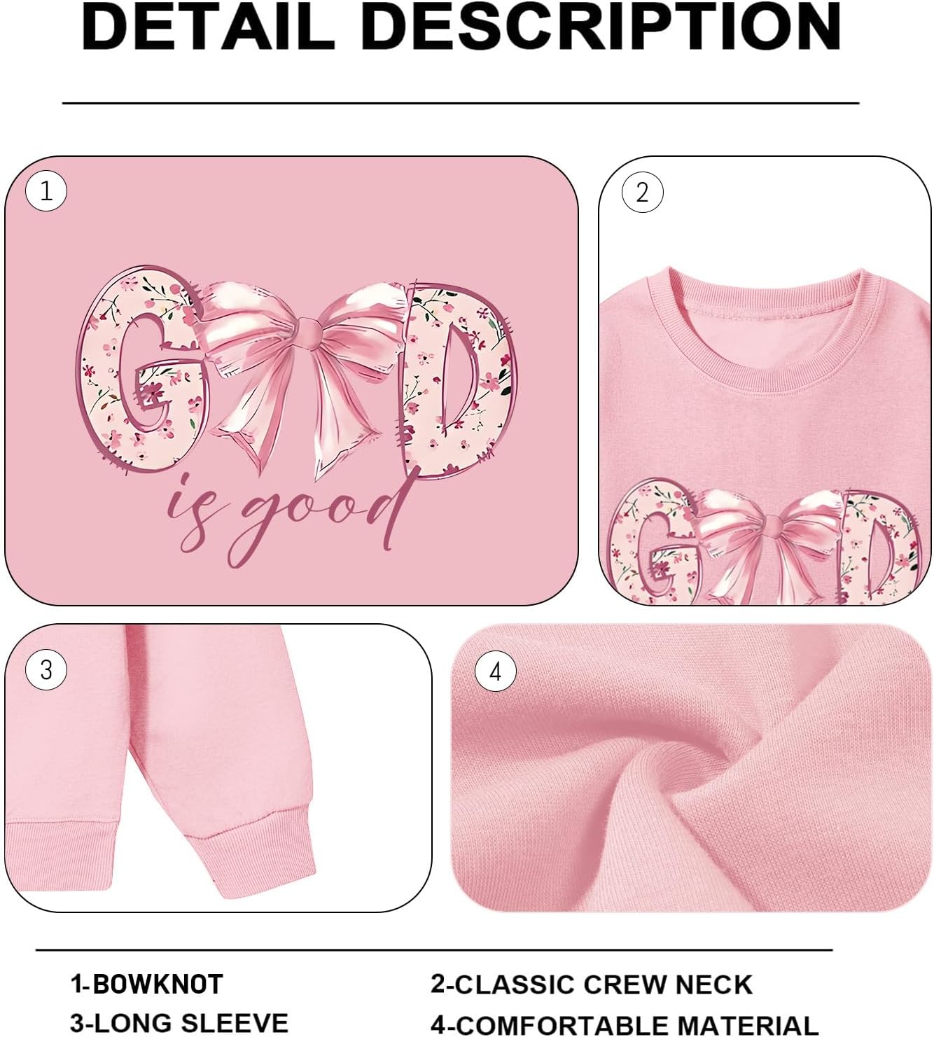 KEEVICI God Is Good Christian Sweatshirts for Women Bow Jesus Cute Bible Verse Sweatshirt Faith Religious Graphic Hoodies - Image 6