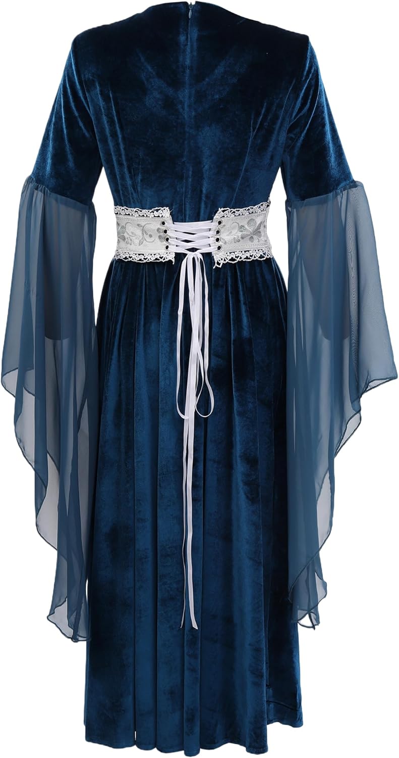 Medieval Princess Dress Women Blue Velvet Maxi Renaissance Fantasy Elf Costume - Image 5
