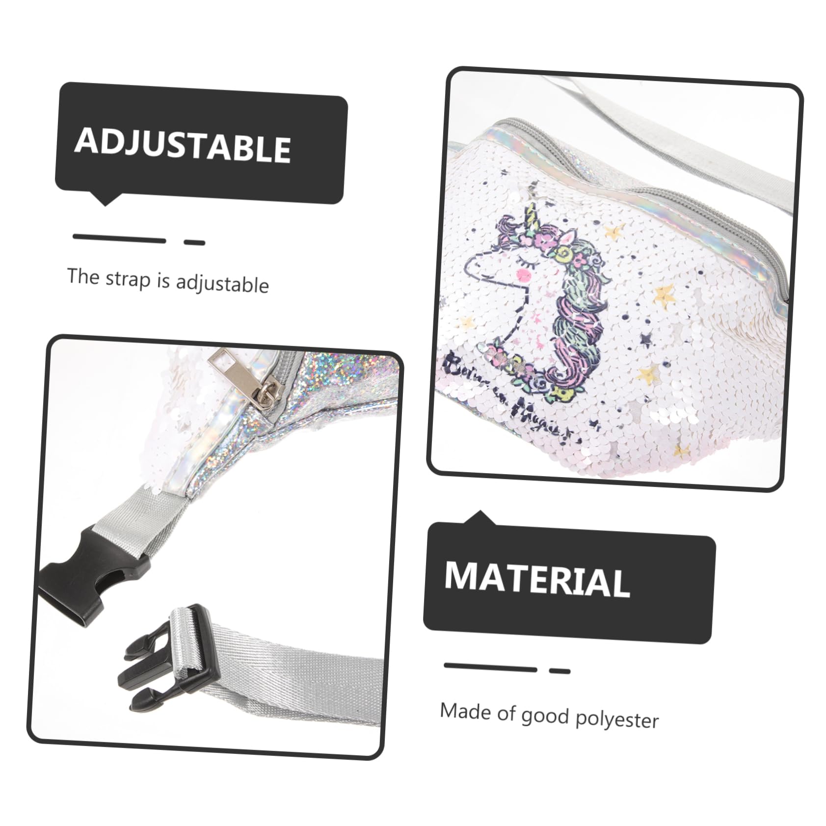 3stücke Sequin Bauchtasche Für Frauen Einstellbare Gürteltasche Mit Cartoon-Design Für Fitness Reisen Und Festivals