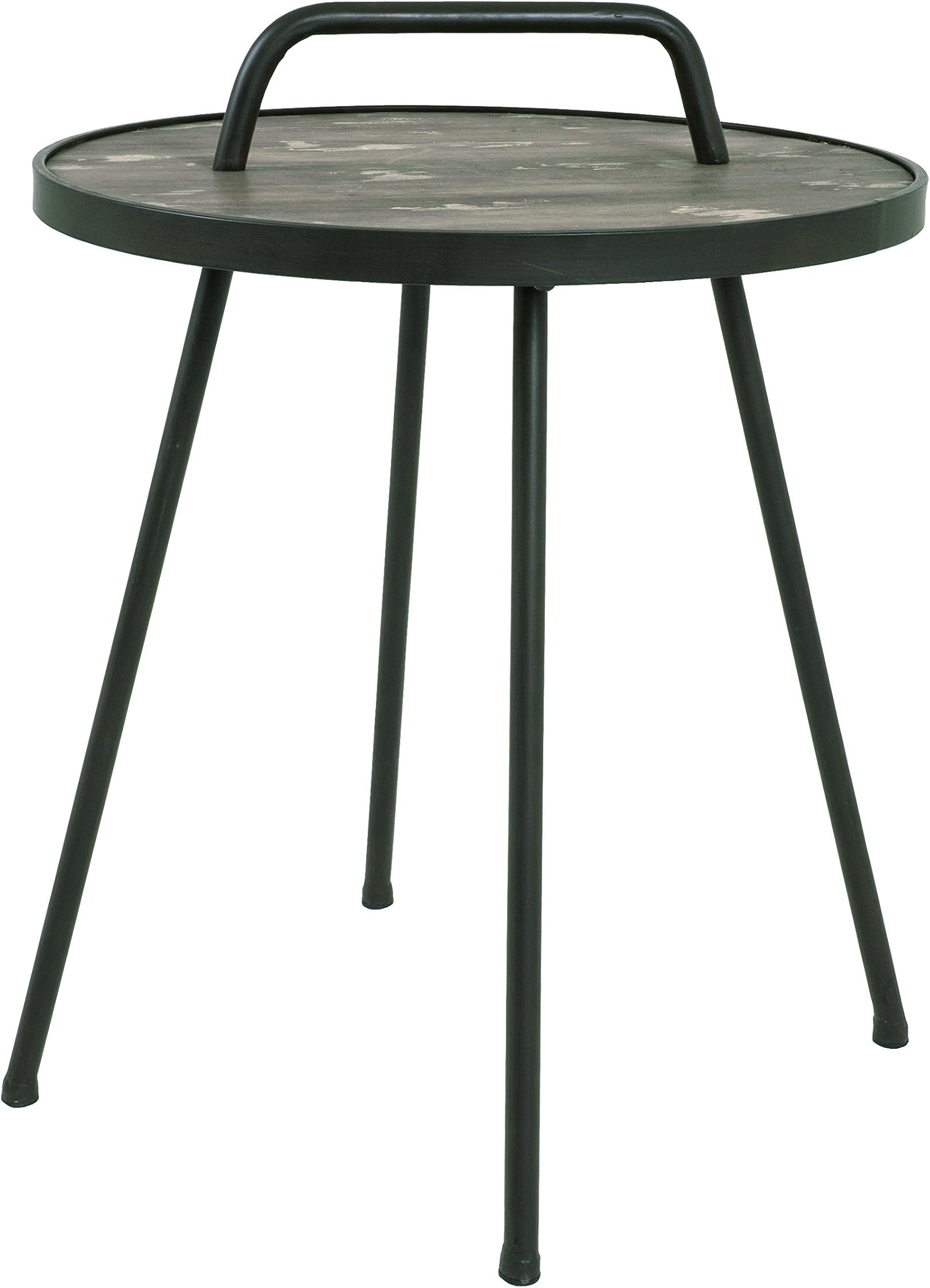End Table Brown, Vintage, Solid Wood, Metal - Size: H 65 cm X Ø 50 cm, Style: Industrial