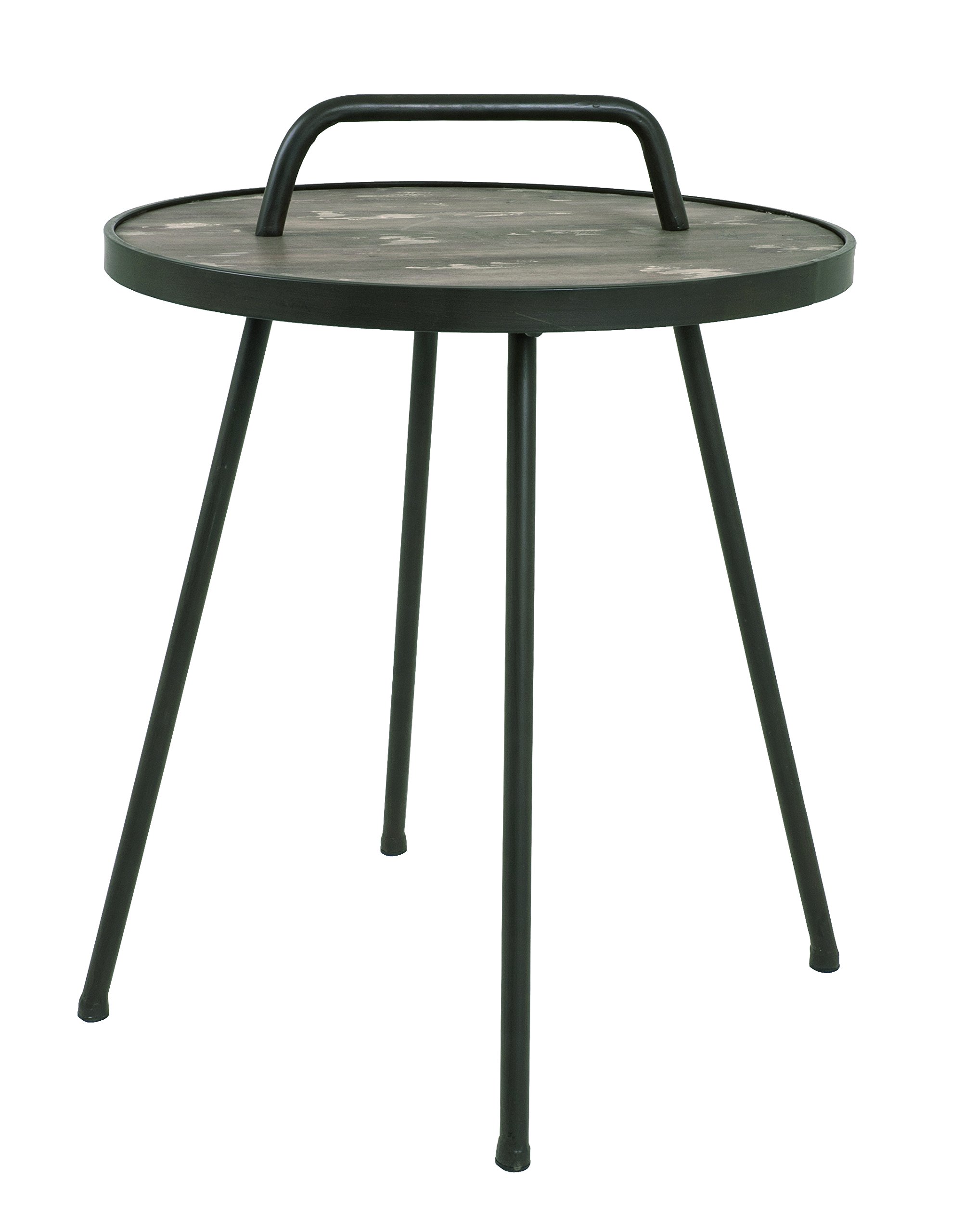 End Table Brown, Vintage, Solid Wood, Metal - Size: H 65 cm X Ø 50 cm, Style: Industrial