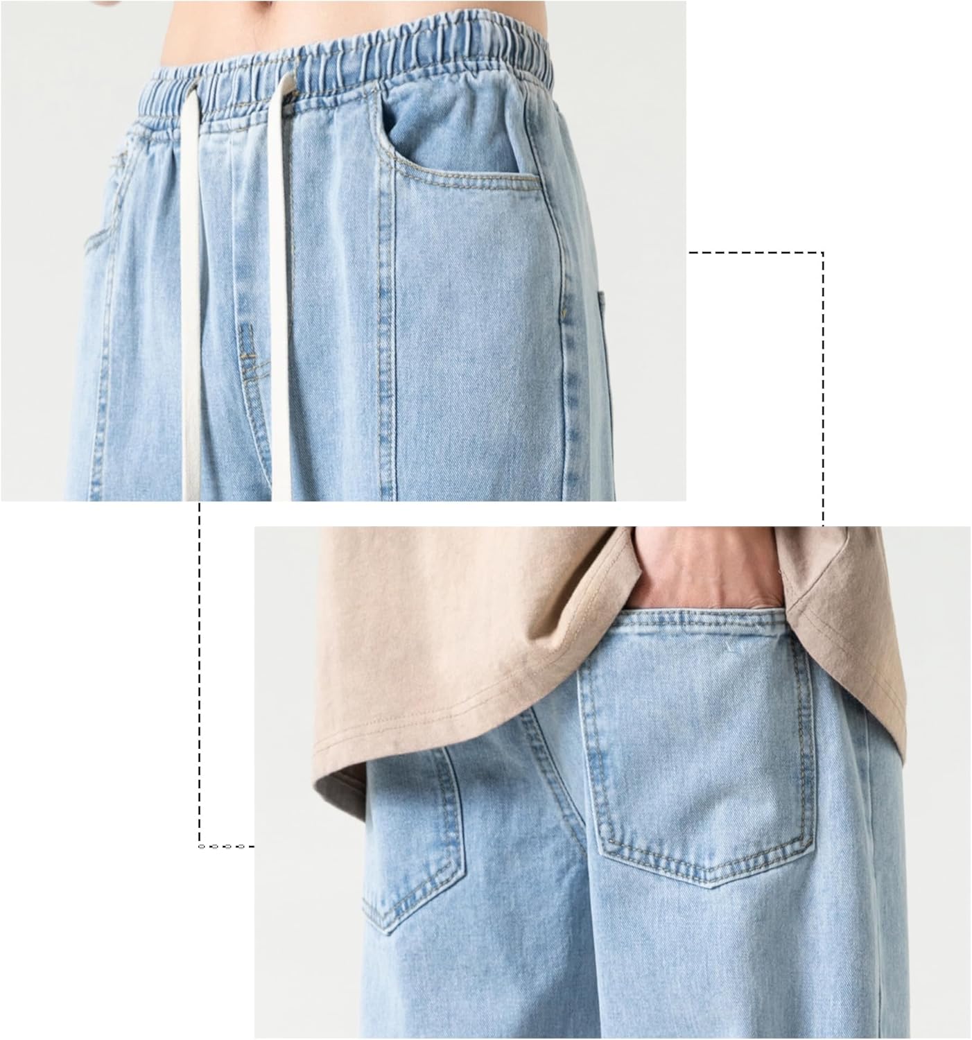 DOSLAVIDA Men's Straight Leg Jeans Relaxed Fit Baggy Jean Hip Hop Loose Fit Carpenter Denim Pants with Drawstring - Image 7