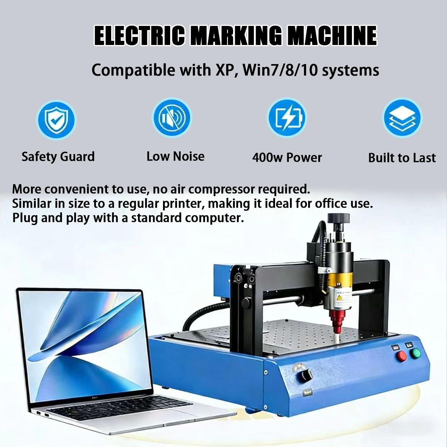Máquina de grabado de metal de alta potencia, máquina de marcado eléctrico para aluminio, hierro, cobre, área de trabajo de 200 x 150 mm, profundidad de marcado de 0,05 a 1 mm, velocidad de 2 pulgadas