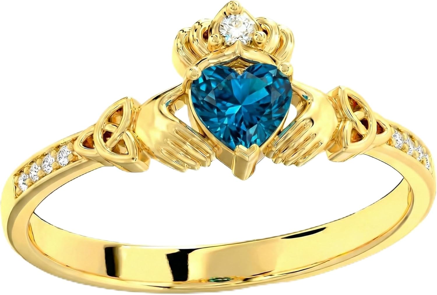10K/14K/18K Gold Irish Claddagh Heart Birthstone Ring for Women,Heart-Shaped Gemstone Rings Valentine's Day Engagement Wedding Jewelry for Her