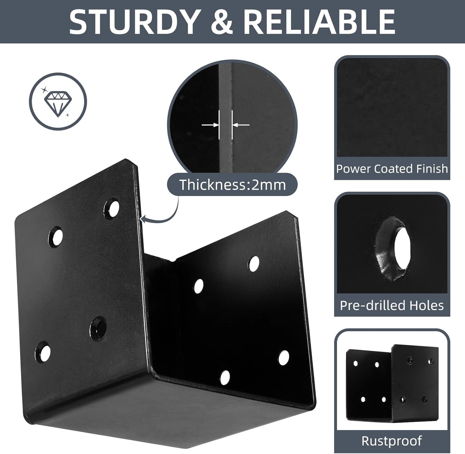 Deck Railing Brackets Connectors for 4"x4", 4"x6" Railing Wood Post, Heavy Duty Mounting Joist Hanger Brackets with Screws, Black 4 Pcs