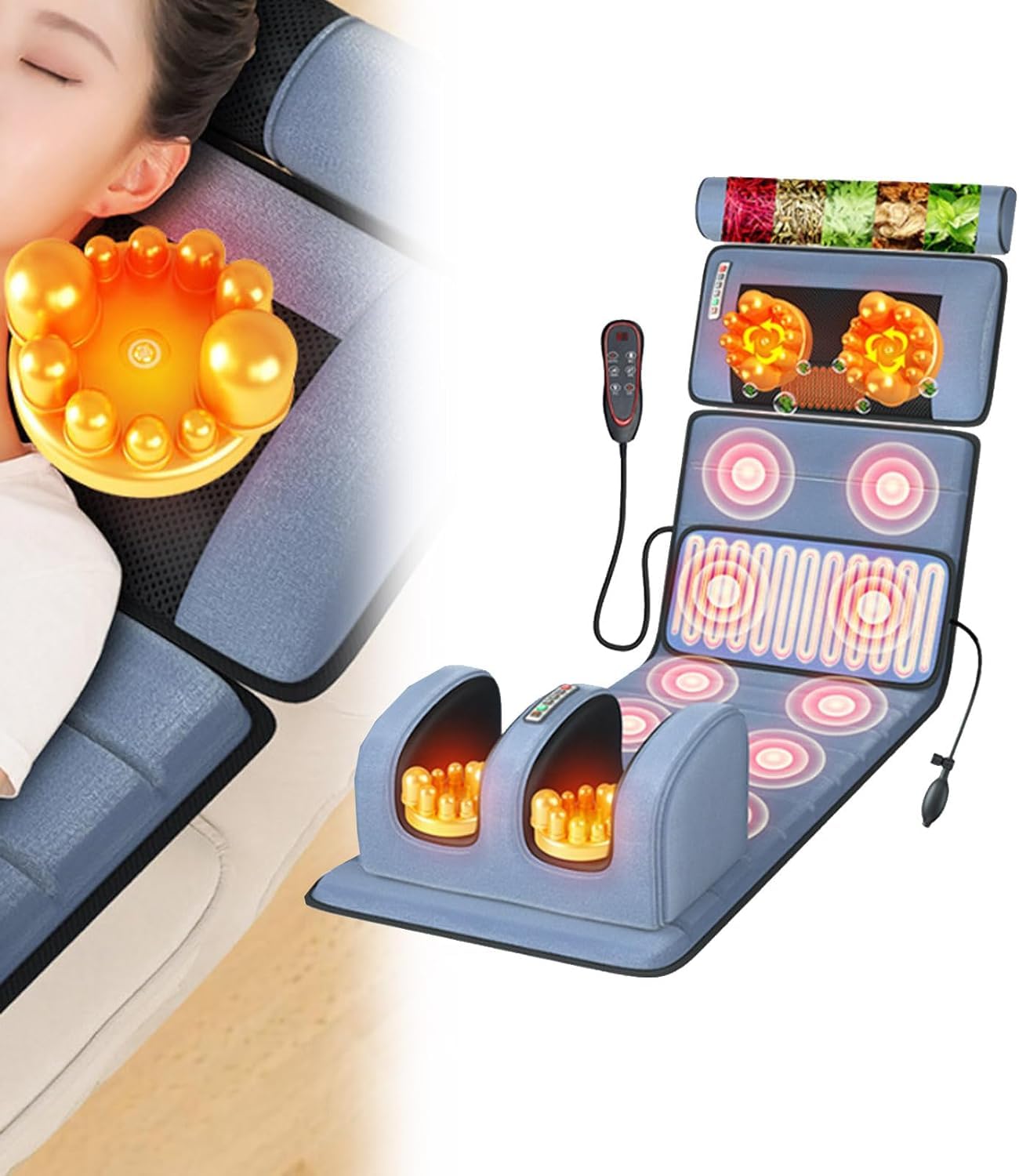 Estera De Masaje Con Calefacción, Con 20 Cabezales De Masaje Shiatsu Para Cuello, Estera Masajeadora De Cuerpo Completo, 10 Motores De Vibración, Colchón De Masaje Para Cuello, Espalda,cintura,piern