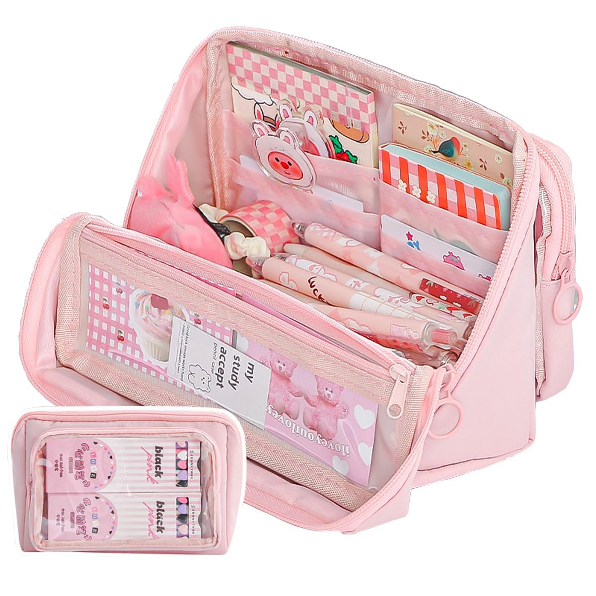 LOTGET Large Pencil Case - Compartment Pencil Case Bag Simple Sturdy Multifunctional Aesthetic School Supplies Organizer for Teen Girls, Women, Adults (Pink)