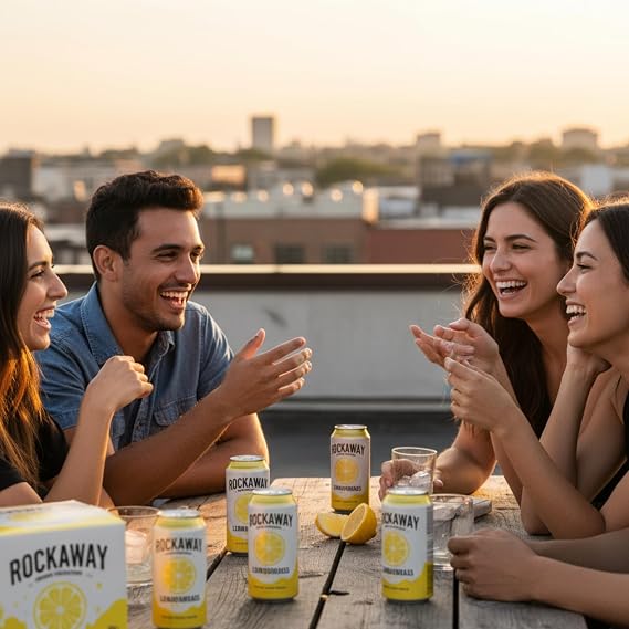 ROCKAWAY Lemon Lemon grass Soda Drinks - Low Calorie Sparkling Soda Soft Drinks Made with Real Fruit Juice for Everyday Refreshment - Gluten Free, Vegan, 12 oz (12 Pack)