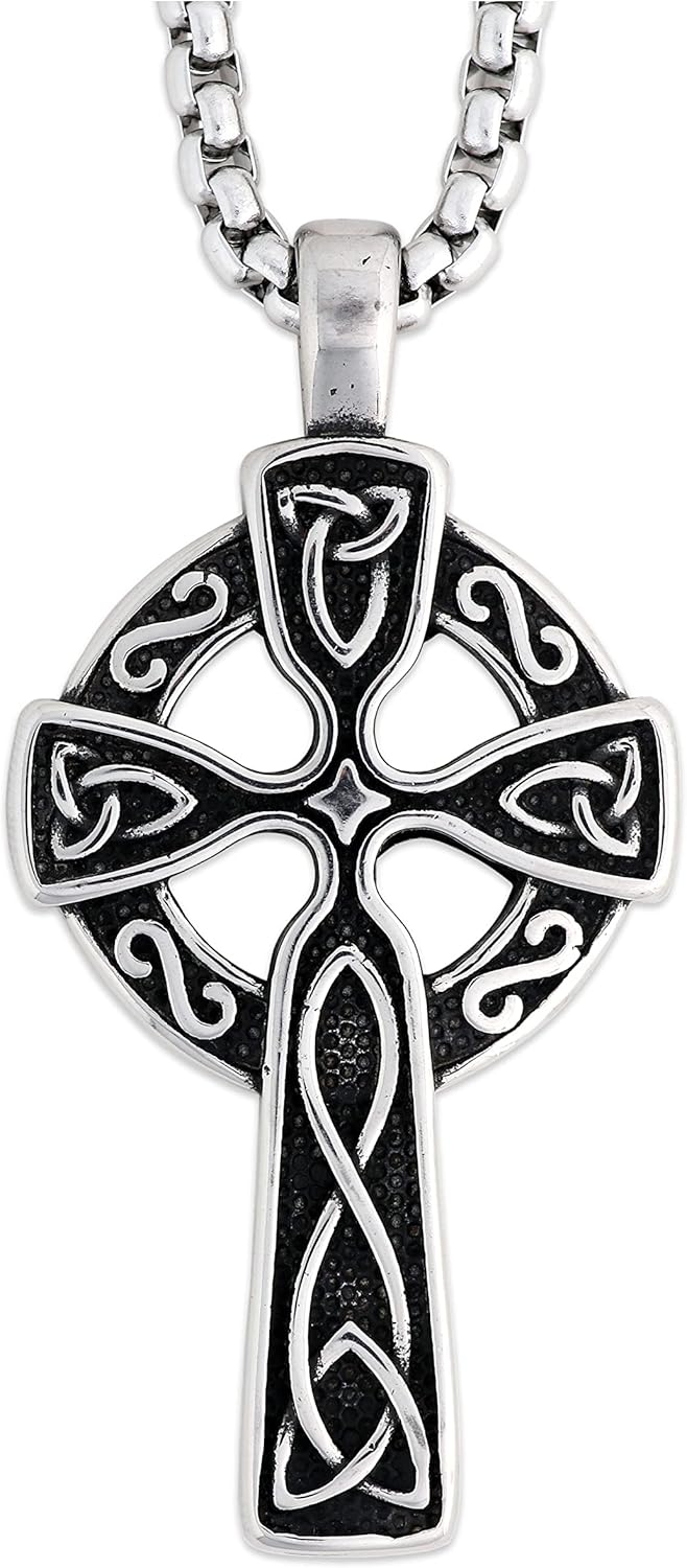 HAQUIL Celtic Cross Necklace, Stainless Steel Knot Pendant, Box Chain, Jewelry for Men and Women