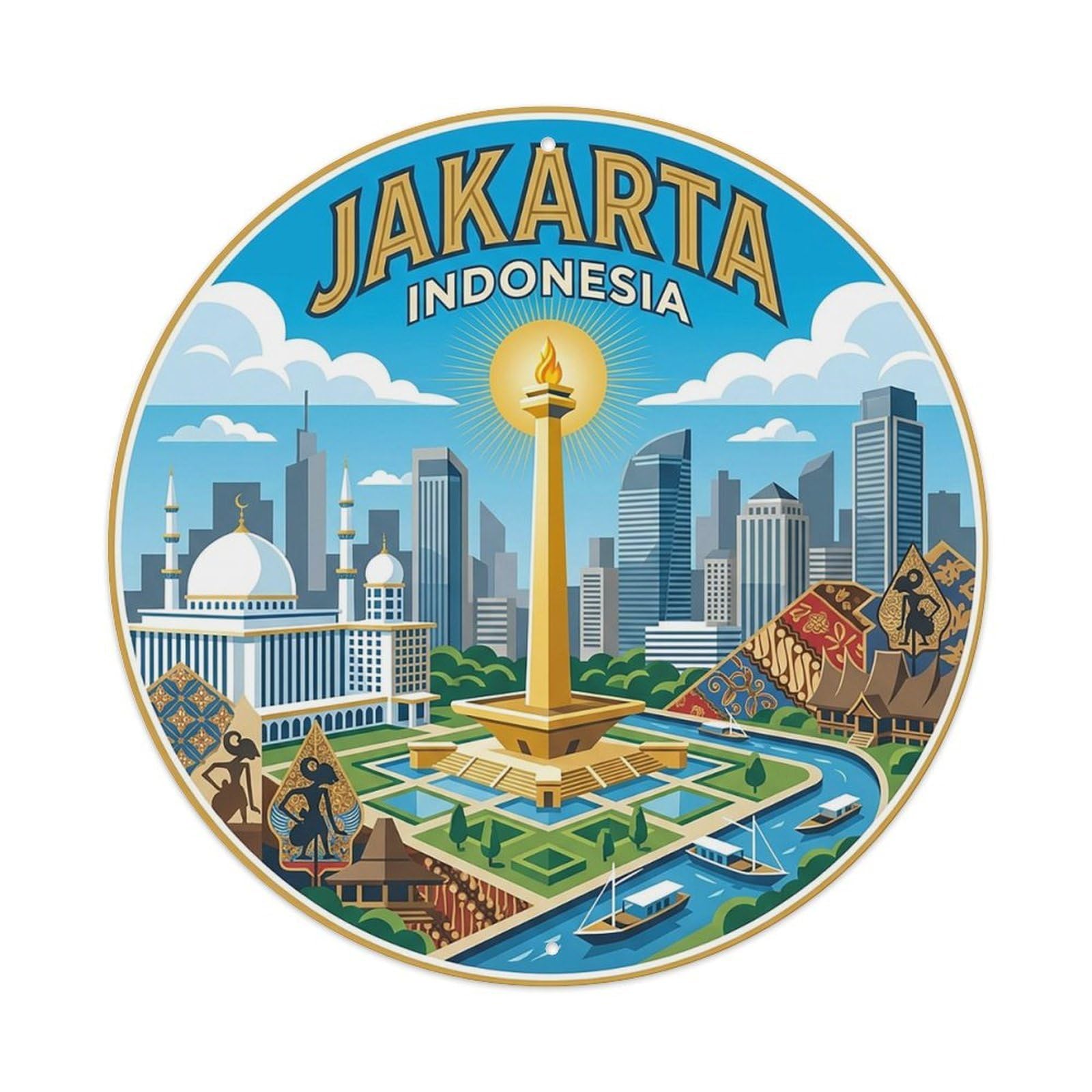 Vintage Travel Indonesia Jakarta Vintage Metal Tin Sign Plaque Wall Decor for Cafe, Club Bar, Office, Garden Metal Poster 8x8Inch