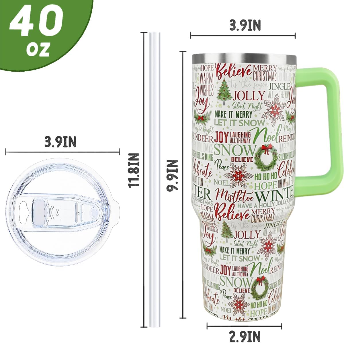 Christmas Tumbler 40 oz Xmas Tree Cup Winter Coffee Travel Mug Stainless Steel Insulated Cups Joy Holiday Water Bottle Christmas Decor Gifts - Image 3