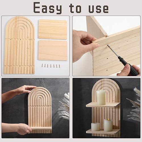 Miniatura 3 de Tatuo 2 estantes flotantes bohemios para pared, soporte colgante de madera para sala de estar, baño, dormitorio, oficina, cuarto de bebé, decoración