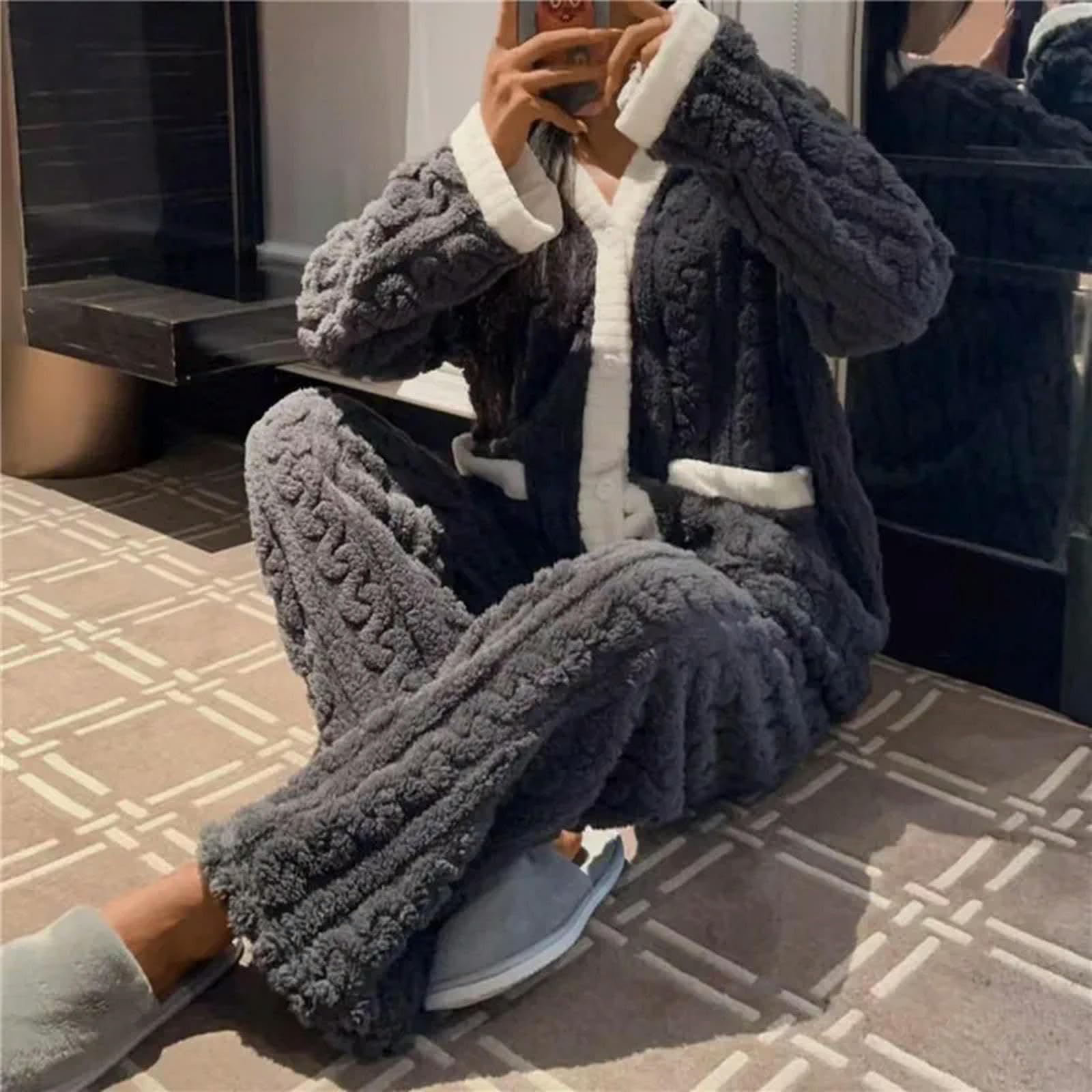 MdybF Pigiama Donna Donne Piccola Set Autunno Inverno Caldo Spesso Homewear A Manica Lunga Abbigliamento da Sonno Abbigliamento per Pigiama Femmina