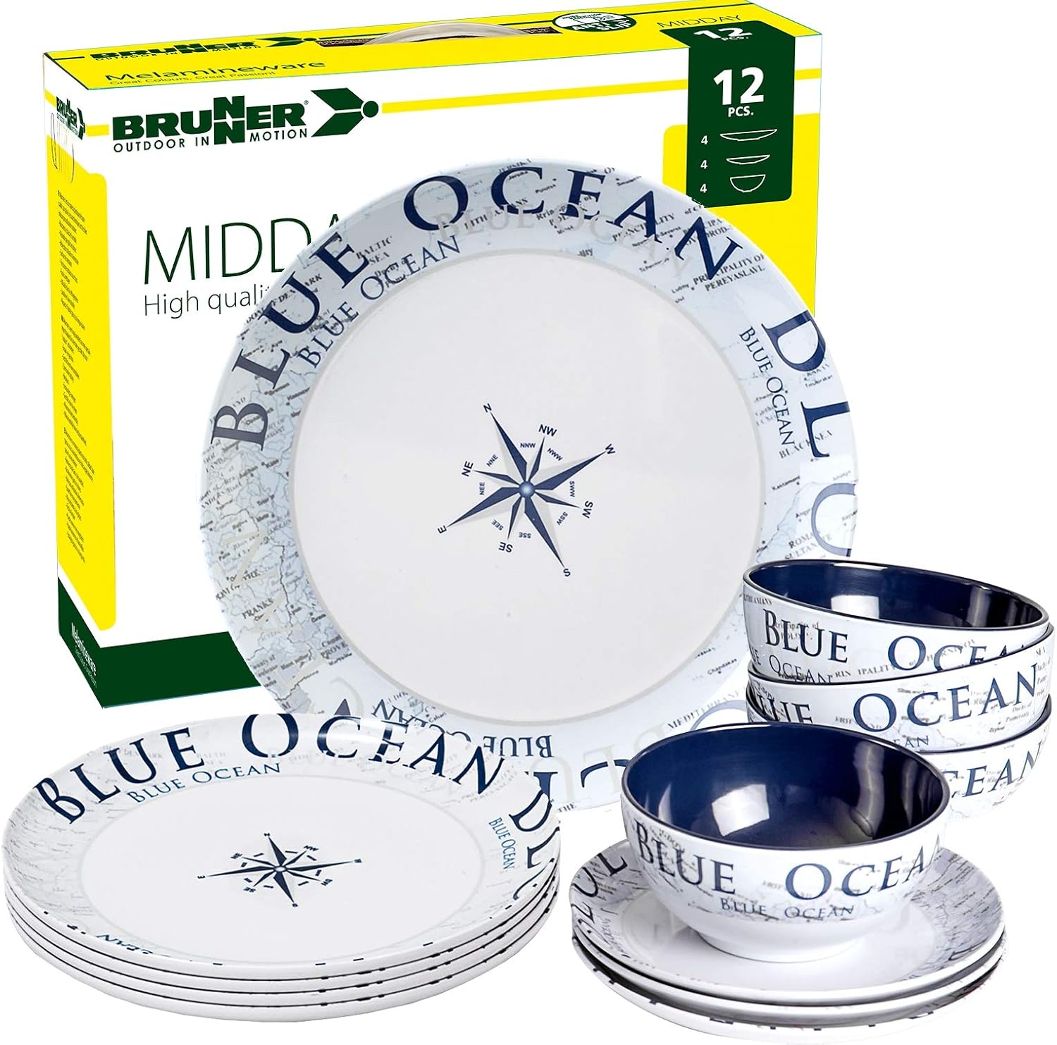 Brunner Melamine Camping Tableware 12 Pieces Blue Ocean Midday