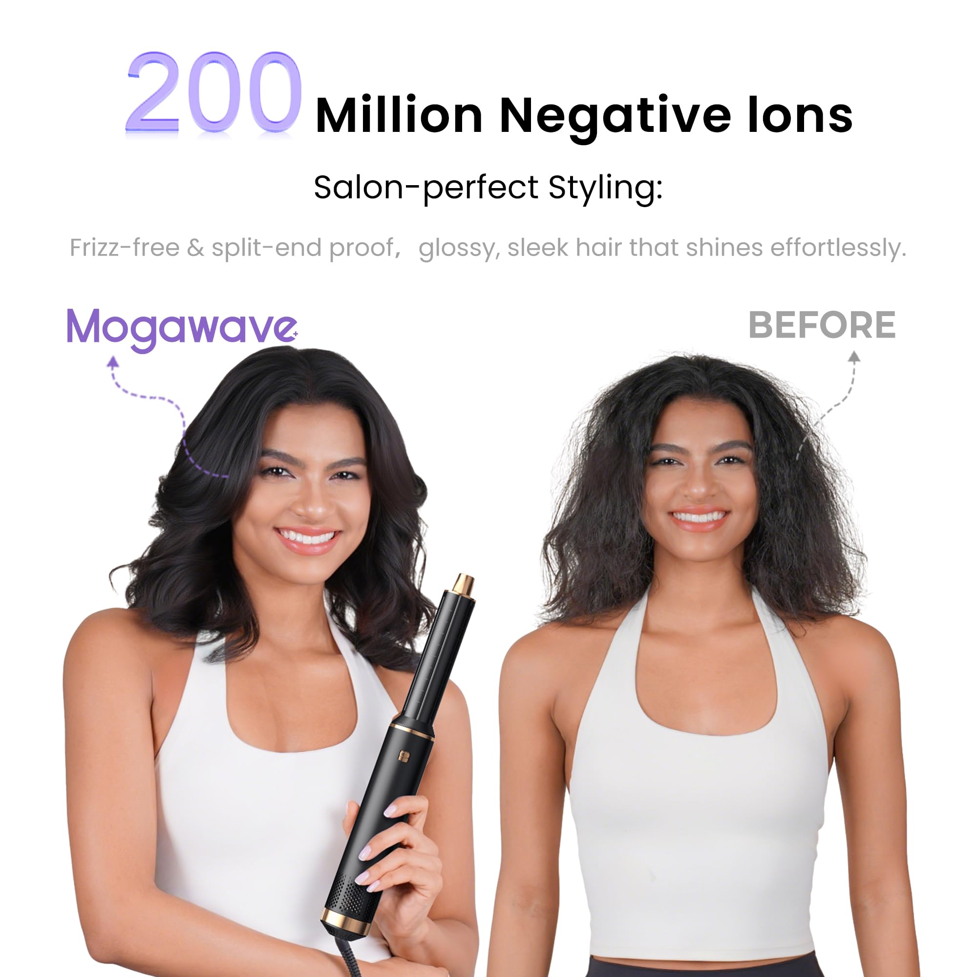 MogawaveCepillo Secador de Pelo Moldeador de Pelo 5 en 1,Airstyler, Automático de Rizado de Aire, Hair Styler, Dar Volumen, Doblar, Suavizar, Secar el Cabello