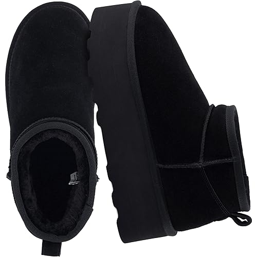 CUSHIONAIRE Hippy Women’s Platform Ankle Boots – Genuine Suede, Faux Fur Lining, Cozy Winter Slip-On Design, Comfortable Footwear with Wide Widths Available