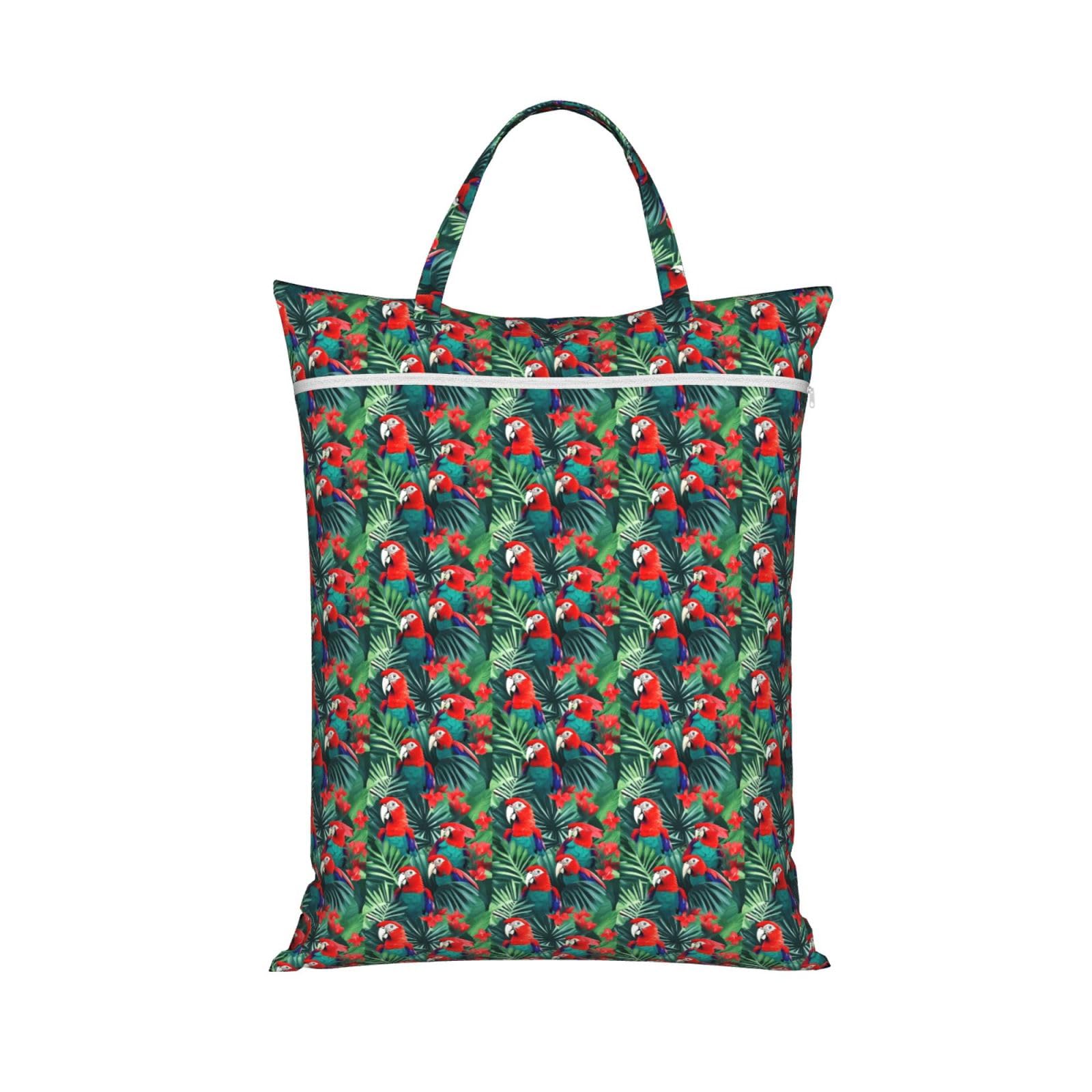 Tropical Flower Parrot Print Travel Laundry Bag Foldable Lightweight Camping Beach Dorm Weekend Getaways