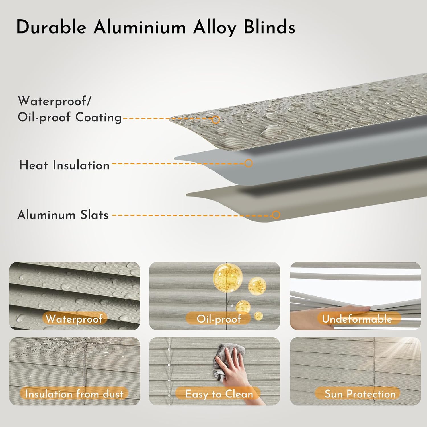 Persilux No Drill No Tools Cordless Mini Blinds 1" Aluminium Mini Blinds, Window Shades No Screws Venetian Horizontal Blackout Blinds for Windows, Living Room/Bedroom/Kitchen, Grey, 55.5" W x 48" H