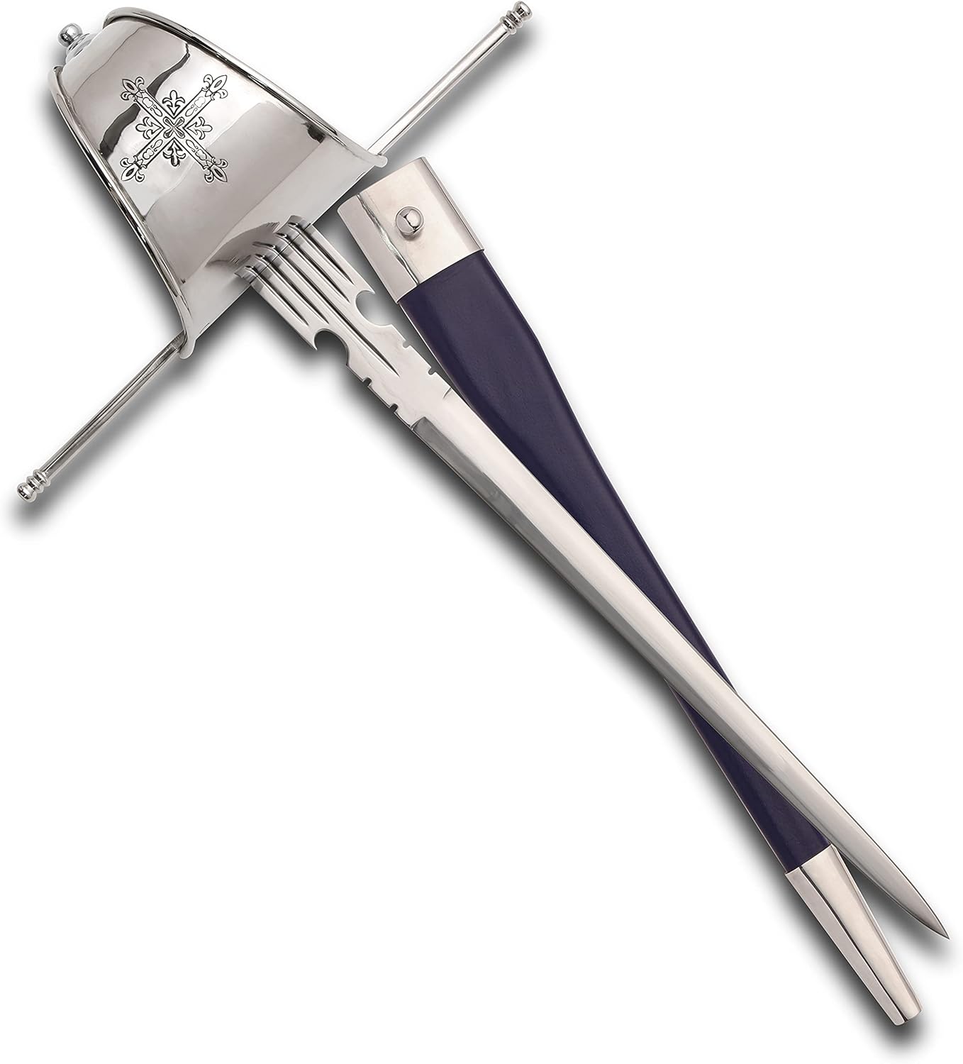 Windlass Tempered High Carbon Steel Musketeer Main Gauche Wooden Grip Matching Genuine Leather Scabbard with Steel Accents