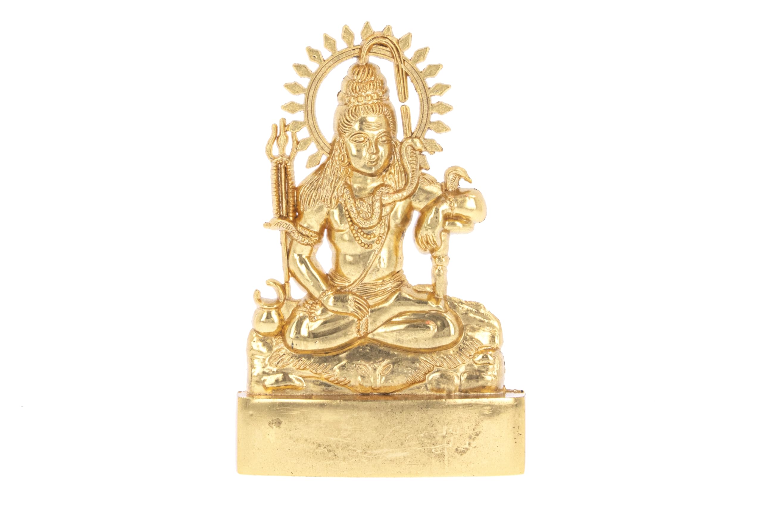 Indiabazaar Golden Lord Shiva Statue Murti Metal Small Shiva Shankar Adiyogi Hindu Indian God For Car Dashboard Home Office Desk Mandir Temple Pooja Décor Diwali Wedding Gift (5 Inch)