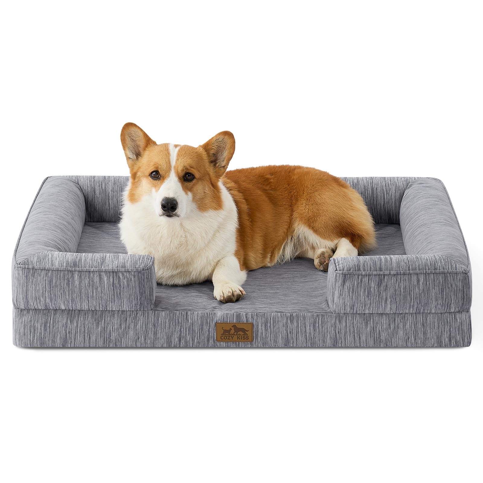 COZY KISS Medium Dog Bed, Washable Orthopedic Dog Sofa,Dark Grey,91x68x17CM