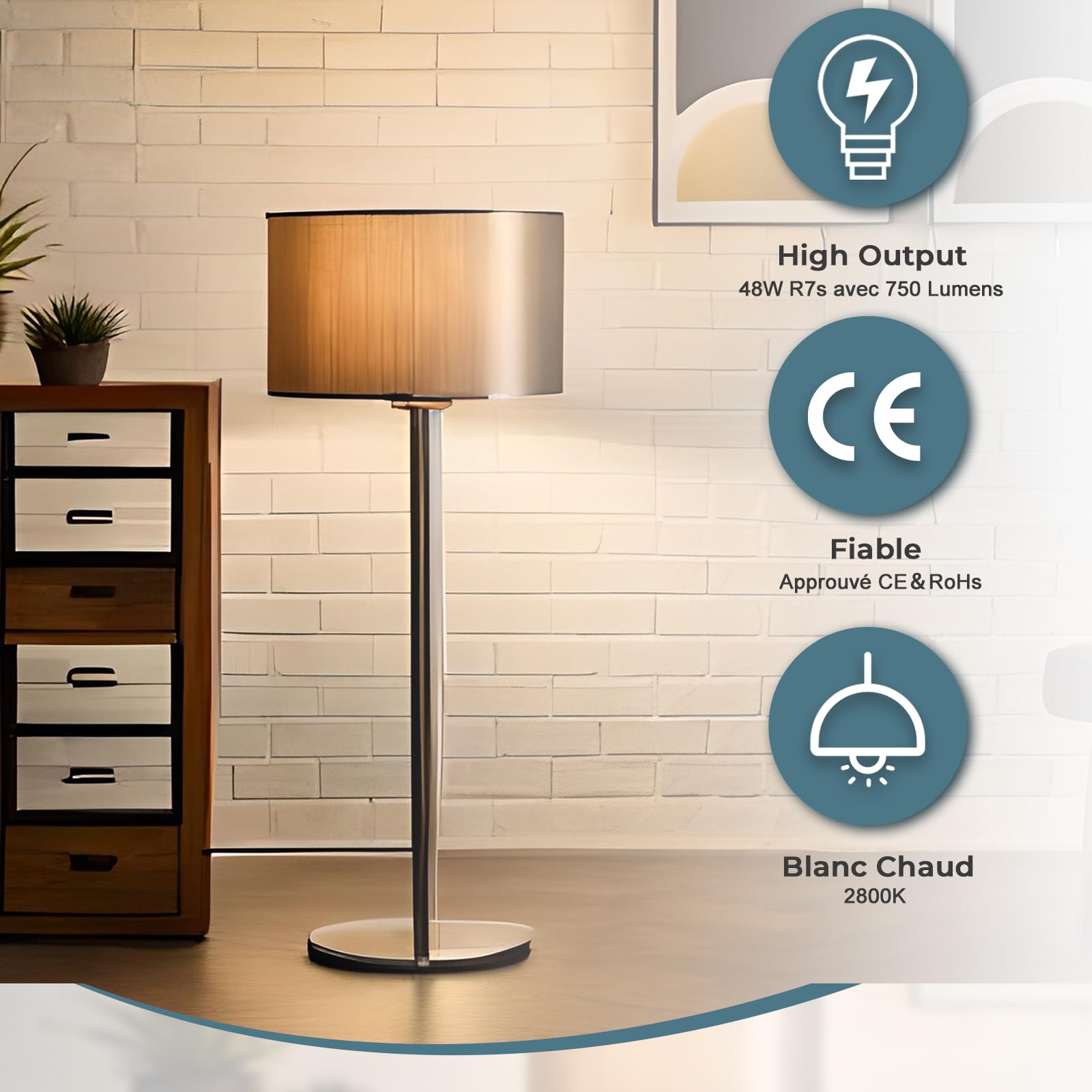 Image secondaire de Lot de 5 Ampoules Halogènes R7S 78MM Dimmables 48W Blanc Chaud 2700K