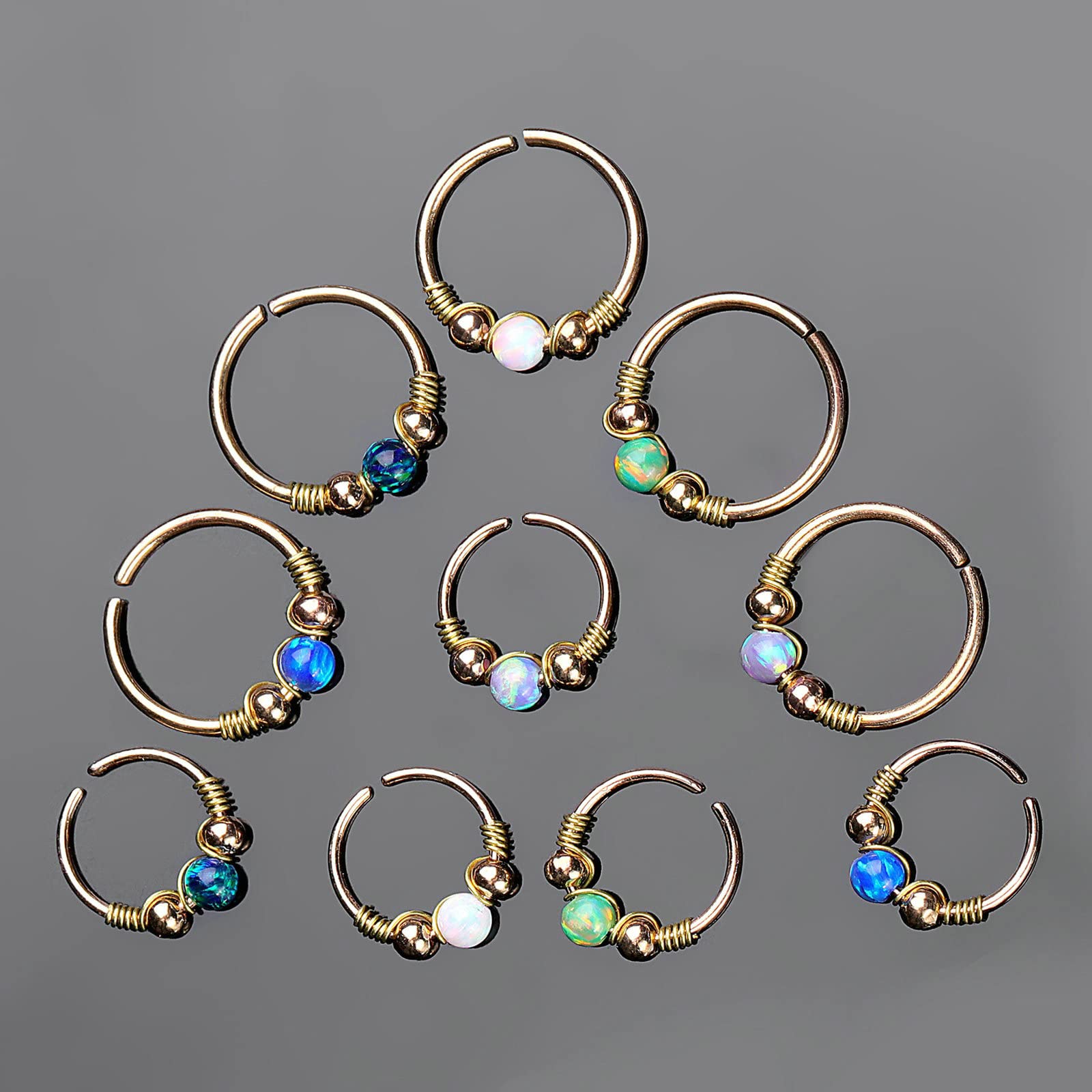 Gualiy 10 szt. kolczyków do nosa ze stali nierdzewnej dla kobiet, okrągły kształt z opalem, piercing do ciała dla kobiet, 8mm, 10mm, Bez kamienia szlachetnego
