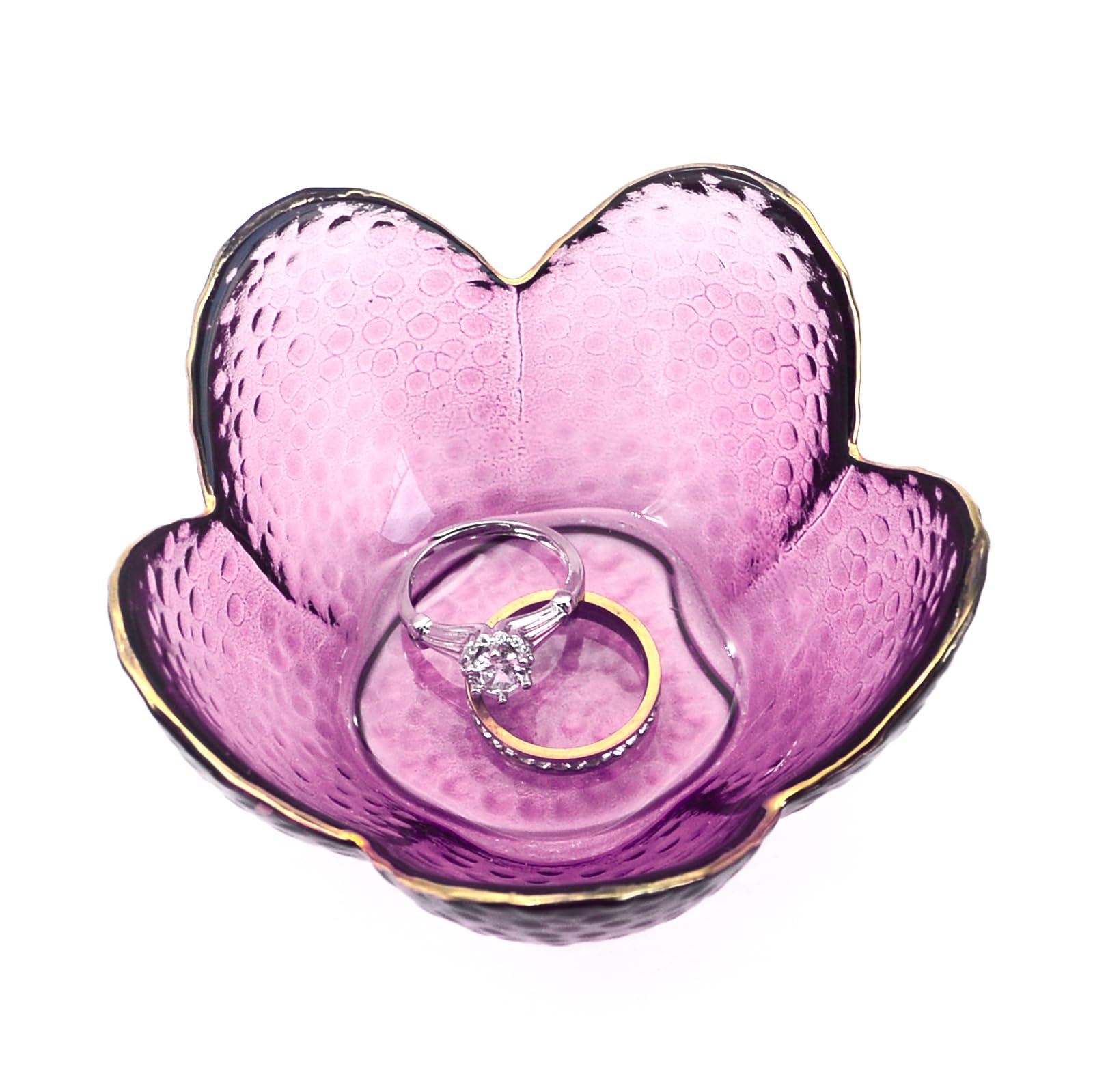Purple Flower Ring Dish Jewelry Tray, Small Glass Trinket Tray for Rings Earrings, Present for Wife Mom Daughter Women