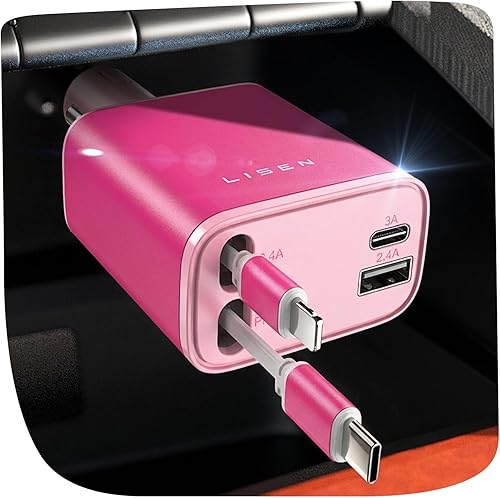 Miniatura 13 de LISEN - Cargador retráctil para automóvil, adaptador de cargador de automóvil USB C de 69 W, carga rápida para iPhone 16, 15, 14, 13, 12, Samsung,