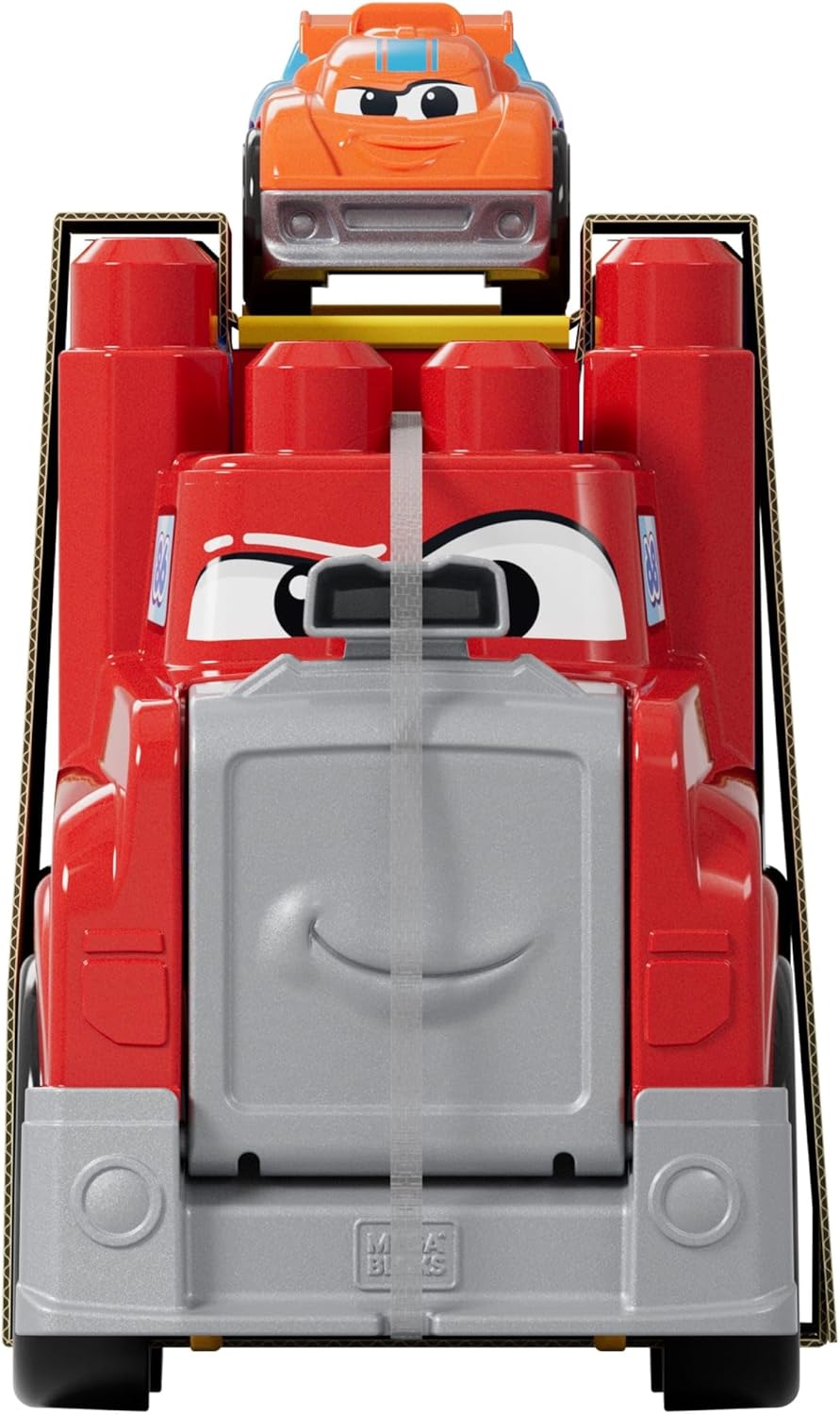 MEGA BLOKS First Builders Toddler Building Blocks Toy Set, Build & Race Rig with 19 Pieces, 2 Race Cars and Storage, Red, Ages 1+ Years