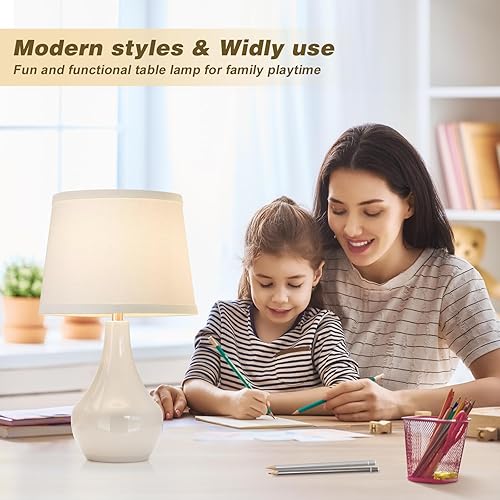 Miniatura 3 de Seealle Modernas lámparas de mesa de cerámica para mesitas de noche, juego de 2 lámparas de noche para mesita de noche, lámpara blanca de dormitorio