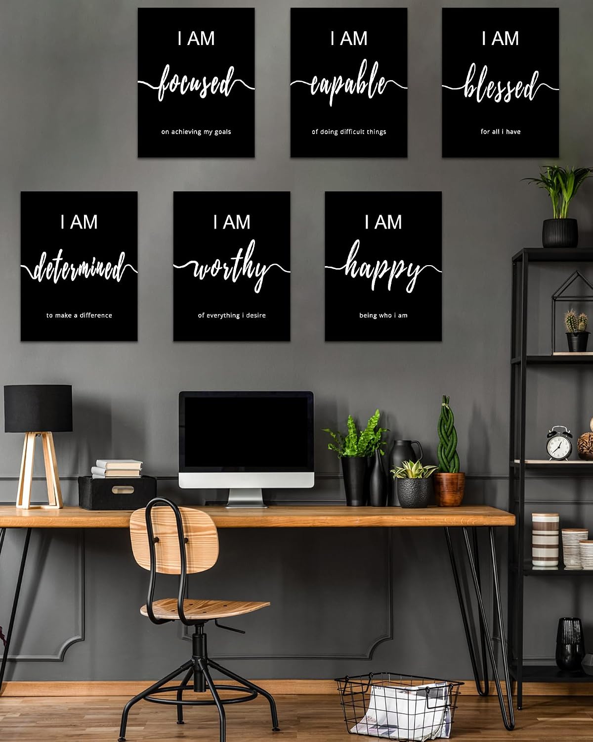 Drsoum Inspirational Wall Art Office Decor, Motivational Wall Art Prints for Office Bedroom Living Room Classroom,Black and White Daily Positive Affirmations Posters for Women Men Kids, Set of 6,