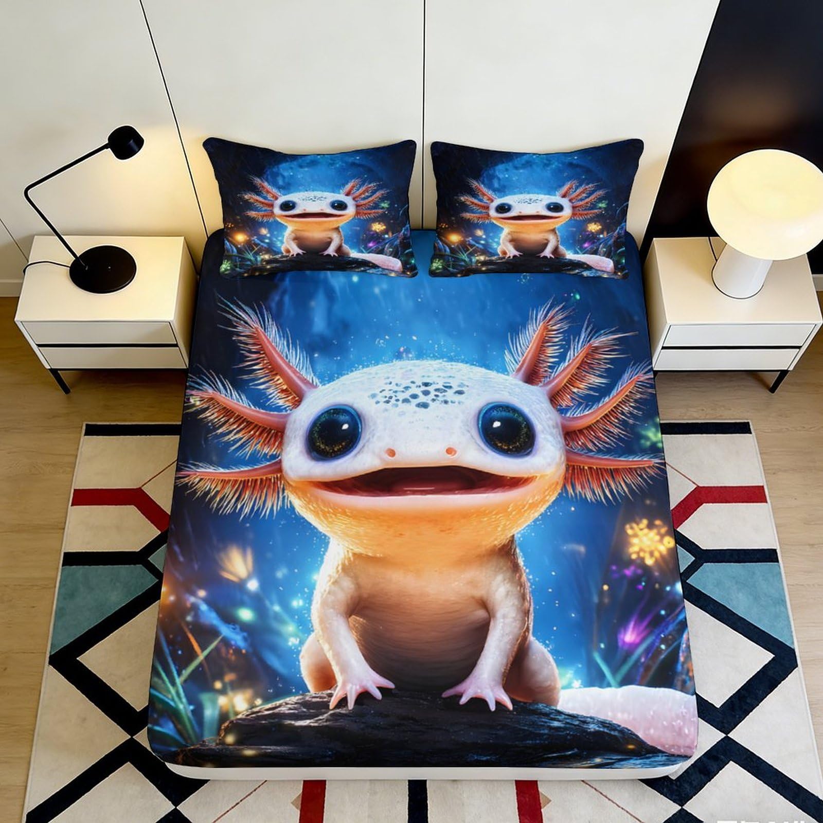 Jqzkxnhpbr Style-8 3D Printed Cute Axolotl Fitted Sheet Microfiber Soft Bedroom Decor Fantasy Animal Mattress Cover For Home Dorm 90X200x25cm