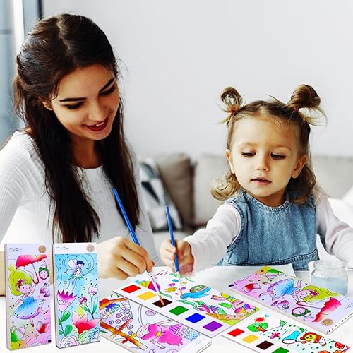 Vista 67 de JUNQIU - Libros de acuarela para colorear para niños de 4 a 8 años, libro de pintura de acuarela de bolsillo para niños pequeños, rellenos de cesta