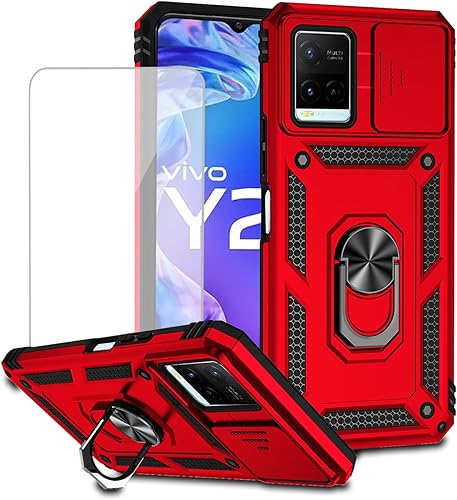 Miniatura 9 de Yodueiv Funda para Vivo Y21, Vivo Y33S (4G) V2111 V2109 con protector de pantalla de vidrio templado y cubierta de cámara deslizante, anillo