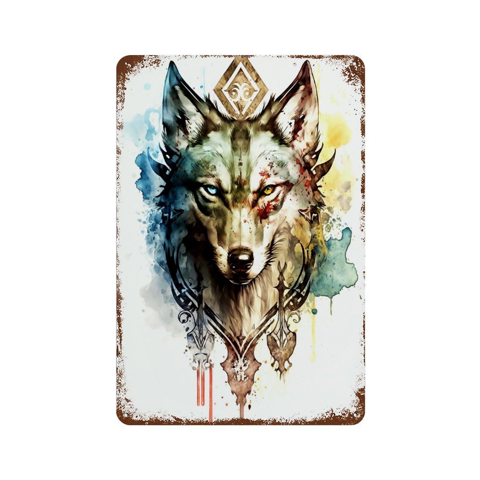 Wolf Decorative Tin Sign 11.8"x7.9", Farmhouse Wall Decor for Garage, Bar And Workshop Decor