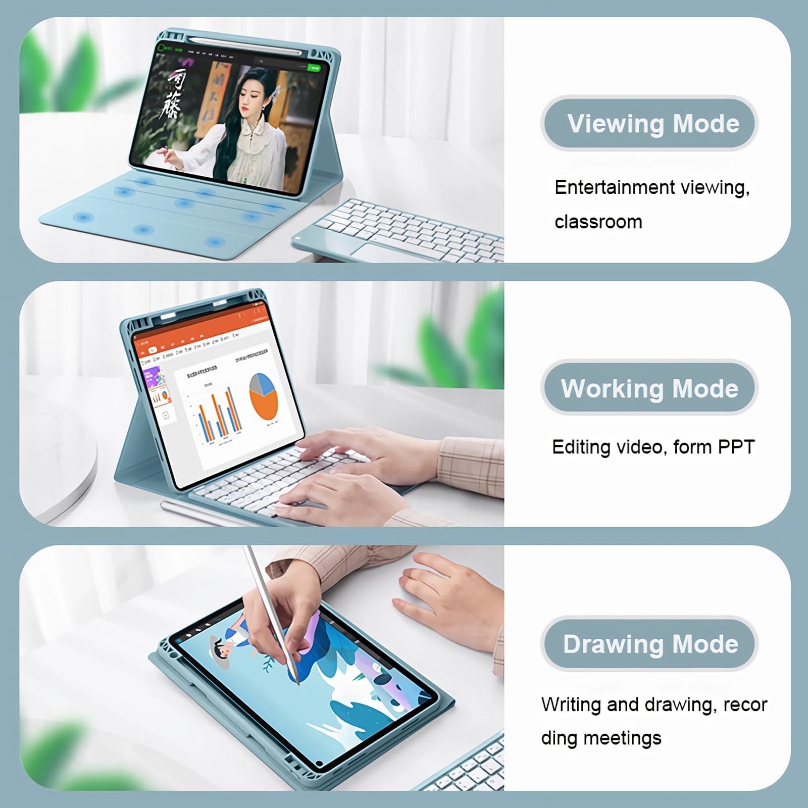 Etui z klawiaturą do HUAWEI MatePad 11.5"S 2024, Wbudowany Uchwyt Na Ołówek, Magnetyczna Odłączana Bezprzewodowa Podświetlana Klawiatura z Myszą Bluetooth,Blue