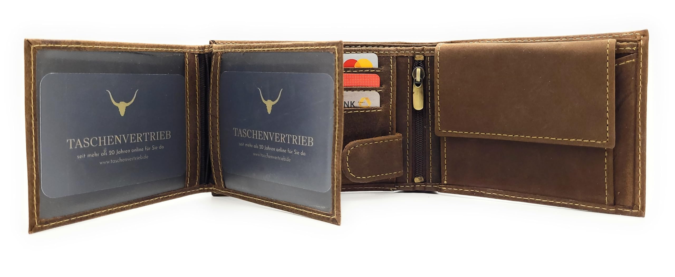 Portafoglio da uomo in vera pelle marrone scuro con motivo in rilievo, protezione RFID, portafoglio compatto con scomparti per carte di credito, portamonete e confezione regalo, Cacciatore con