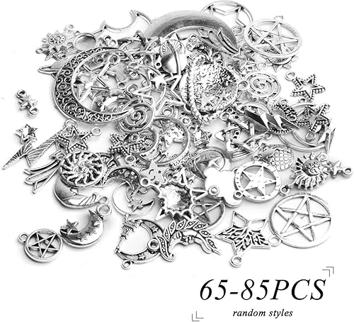 Miniatura 2 de Dijes colgantes celestiales, 3.53 onzas (65-85 piezas) mezclados con sol, luna, estrella, suministros de manualidades para aretes, pulseras,