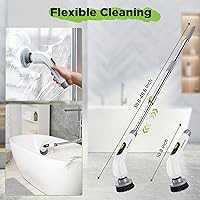 Vista 2 de WORKPRO Limpiador eléctrico giratorio, cepillo de limpieza inalámbrico, 3 velocidades, mango largo ajustable y 8 cabezales de cepillo reemplazables