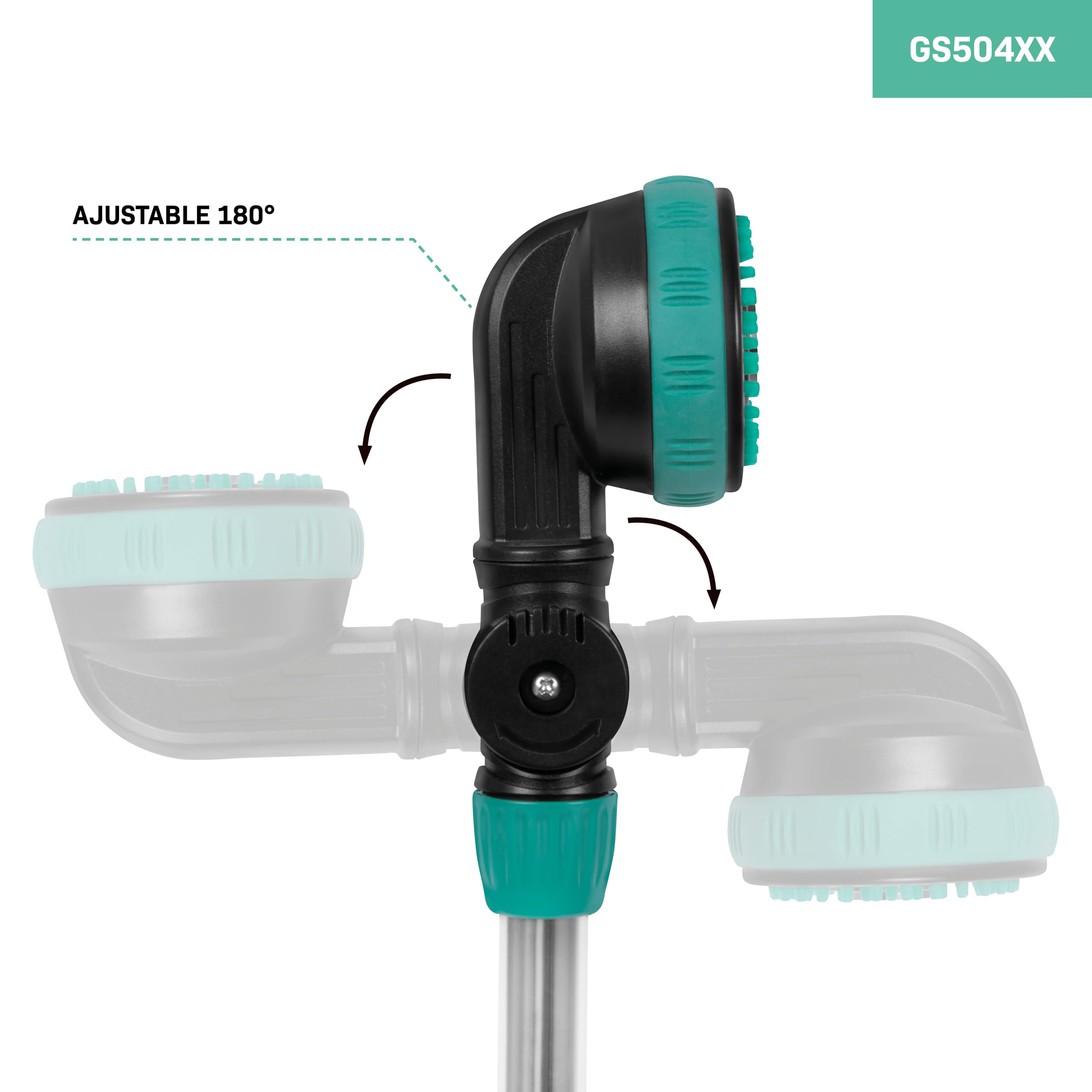 VONROC Ducha de jardín Multiusos con Cabezal Ajustable 180° | Verde/Gris, 91 cm, Plástico, conexión universal para manguera, soporte de pared y correas de fijación incluidas