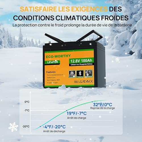 ECO-WORTHY Batterie Lithium 12V 100AH Bluetooth,1280Wh Énergie - 3