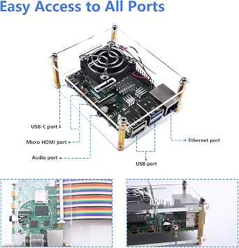 Smraza Case for Raspberry Pi 4, Acrylic Case with Cooling Fan, Heatsinks Compatible with Raspberry Pi 4 Model B, for Raspberry pi 3 B+/ 3B/ 2B Clear (Big Fan(35mm) with Power Supply)