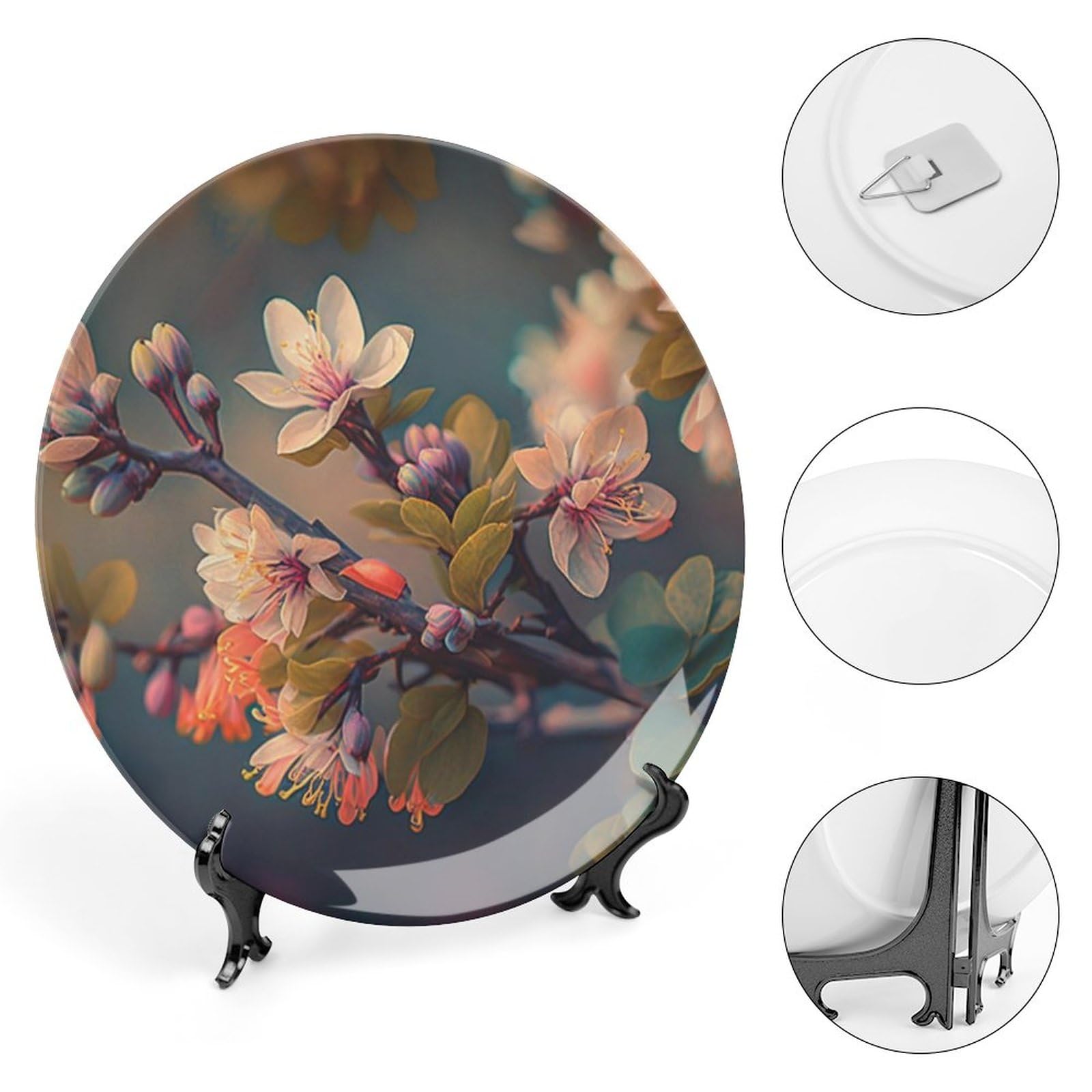 Piatti decorativi da appendere al muro, piatto in ceramica con supporto espositivo, decorazione per interni per armadi da cucina, vassoio rotondo da 20,3 cm