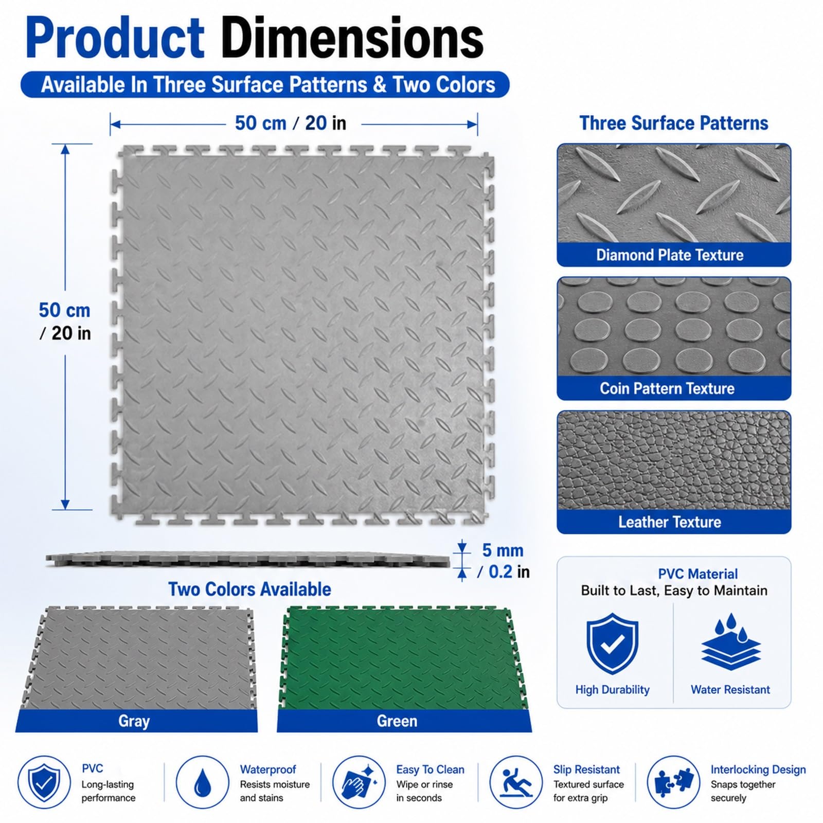 Lot de 10 dalles de sol modulaires emboîtables de 5 mm d'épaisseur, idéales pour le garage ou l'espace de travail, connexion sécurisée