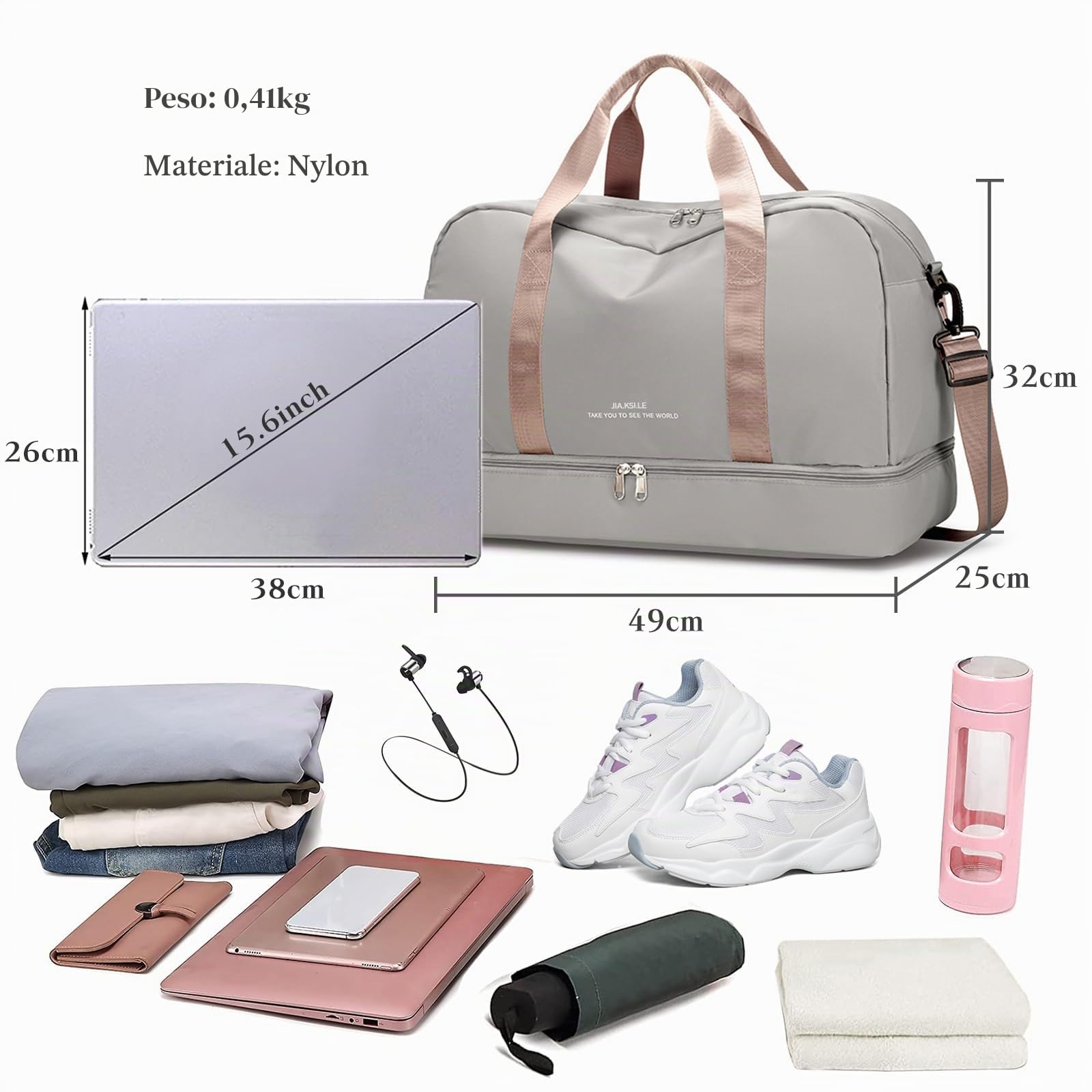 CORIOS Borsa Sportiva Donna/Uomo Borsone da Viaggio Grande Capacità Weekender Pernottamento Borsone Palestra con Scomparto Scarpe Bagaglio a Mano per Palestra Sport Viaggi Grigio