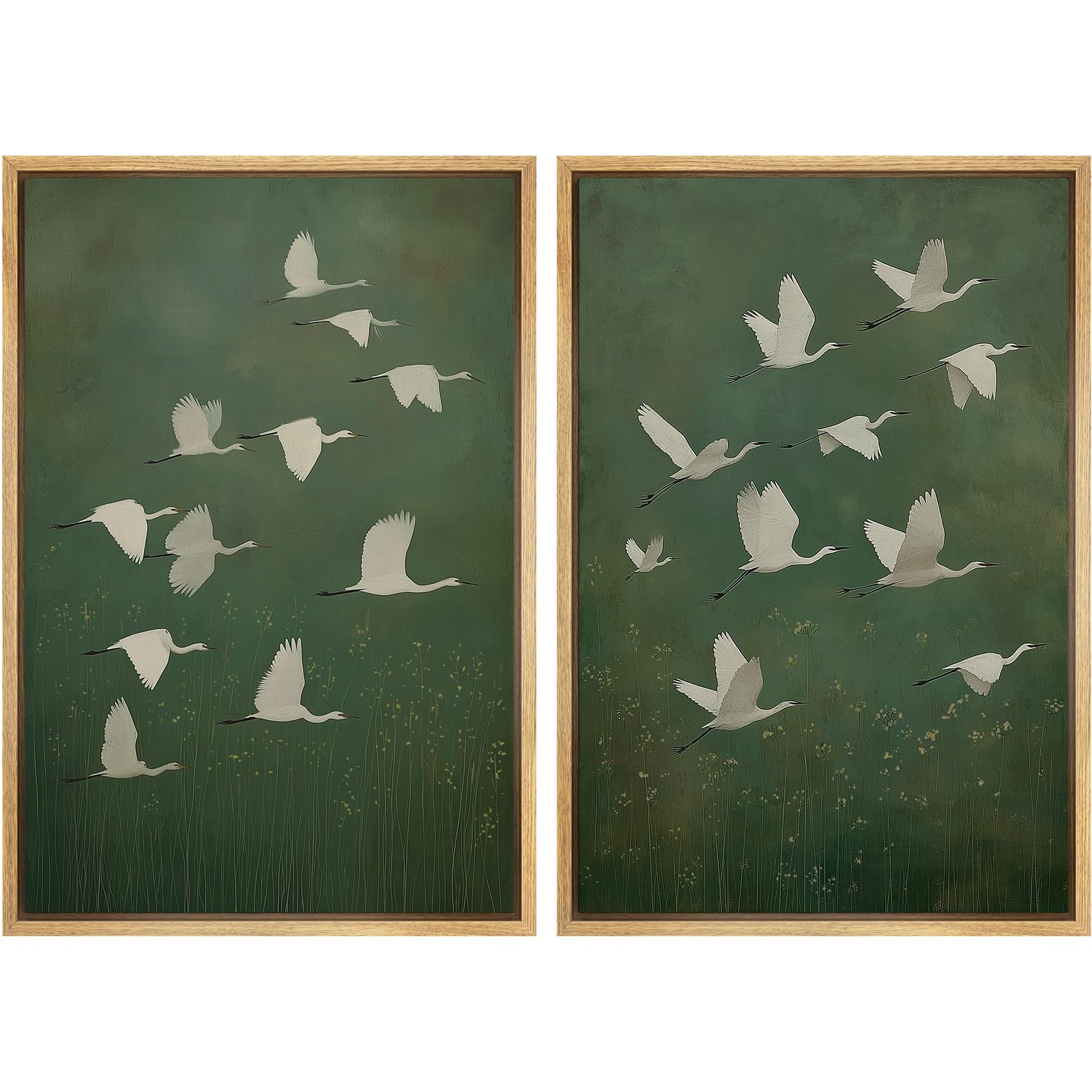 SIGNFORD Framed Canvas Print Wall Art Set Soft Hydrangea Pair Light Blue Florals with Green Leaves Illustration Modern Art Decorative Nordic Nature for Living Room, Bedroom, Office - 24"x36"x2 White — view 130