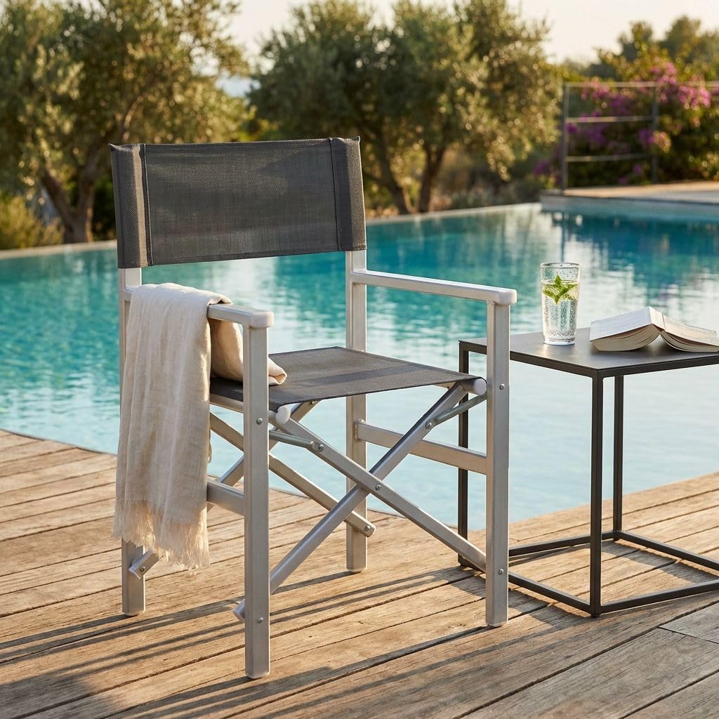 milani home - poltrona da spiaggia campeggio, alluminio e textilene, regista pieghevole outdoor, nero